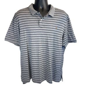 Polo Ralph Lauren Pima Soft Golf Shirt Gray Blue Stripe Multicolor Logo Sz XXL